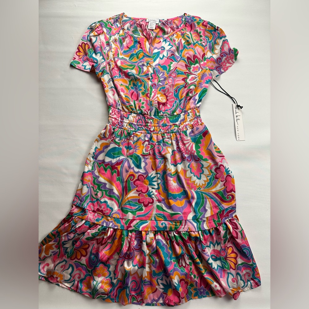 NEW Nicole Miller Vibrant Multicolor Mini Dress. Silky feel. Size XS
